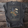Dark grey t-shirt featuring Appalachian Wildflowers field guide botanical illustration.