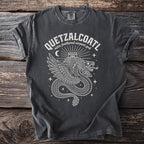 Dark grey t-shirt with white Quetzalcoatl Aztec feathered serpent god graphic.