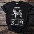 Black t-shirt with Shiba Inu diagram, showing features like pricked ears and curled tail.