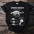 Black t-shirt with diagram of an armored dinosaur, Ankylosaurus magniventris.