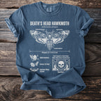 T-shirt with Death's Head Hawkmoth diagram, scientific name, and facts.