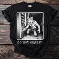 Black t-shirt with a werewolf by a vending machine and text "do not engage".