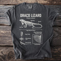 T-shirt with Draco Lizard anatomical diagram and labels.