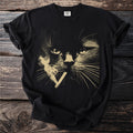 Black t-shirt with a distressed print of a smoking cat face.