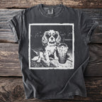 T-shirt graphic: Cavalier King Charles Spaniel wearing sunglasses with iced coffee.