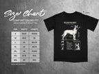 Belgian Malinois t-shirt size chart with width and length measurements.