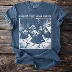 T-shirt with text "support your local murder" and graphic of crows.