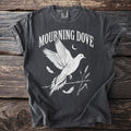 Mourning Dove graphic t-shirt with bird, moon, feathers, and wheat design.