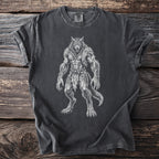 Werewolf graphic print on charcoal grey comfort colors t-shirt.