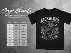Comfort Colors 1717 heavyweight adult tee size chart with jackalope graphic.