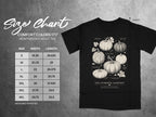 Comfort Colors 1717 heavyweight adult tee size chart with pumpkin illustrations.