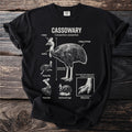 Cassowary diagram with labels including casque, wattles, shaggy plumage, and killing claw.