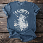 La Llorona t-shirt with ghost woman legend graphic and moon.