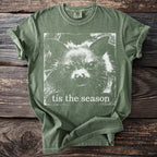 Green t-shirt with a white bat face graphic and text "tis the season".