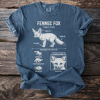Blue t-shirt with Fennec Fox diagram, scientific name, and traits.