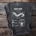 T-shirt graphic illustrating a Bobbit worm with scientific details and behaviors.