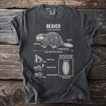Dark grey t-shirt with beaver anatomy diagram and text.