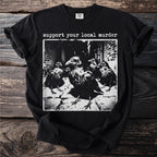 Black t-shirt with "support your local murder" and a graphic of crows.