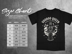Comfort Colors 1717 size chart for heavyweight adult tees with Voodoo Queen graphic.