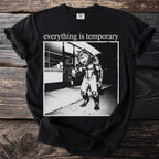Black t-shirt with a werewolf holding ice cream and the text "everything is temporary".