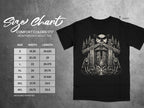 Comfort Colors 1717 heavyweight t-shirt size chart with wolf and eagle graphic.