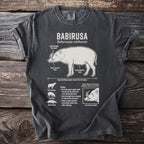 Babirusa t-shirt with a schematic diagram of the animal and its features.