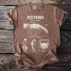Red Panda t-shirt with anatomical diagrams and text "Red Panda Ailurus fulgens".