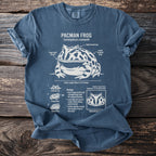 Blue t-shirt with Pacman frog diagram, biology, and adaptations.
