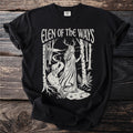 Black t-shirt with "Elen of the Ways" and forest deer illustration.