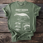 Green t-shirt with Honey Badger illustration and scientific details.
