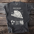 Dark t-shirt with White's Tree Frog diagram, anatomy, and biology facts.
