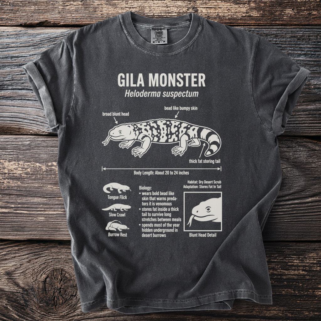 T-shirt with Gila Monster illustration and anatomical details.