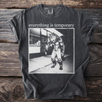 T-shirt with "everything is temporary" text and werewolf holding ice cream.