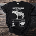 Black t-shirt featuring a detailed illustration of a spotted hyena with anatomical labels.