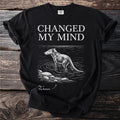 Black t-shirt with "Changed My Mind" and a drawing of a thylacine in water.