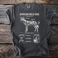 T-shirt featuring an African wild dog diagram with scientific and behavioral facts.