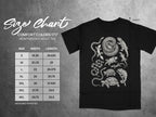 Comfort Colors 1717 heavyweight adult tee size chart with illustrations of reptiles.