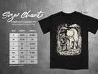 Size chart for Comfort Colors 1717 heavyweight adult tee with Viking and wolf graphic.