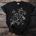 Black t-shirt with a white prickly thistle and spiderweb graphic.