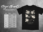 Size chart for a black Comfort Colors 1717 heavyweight adult tee with apple illustrations.
