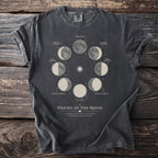 T-shirt with a Moon Phases diagram and text "Phases of the Moon".