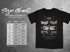 Size chart for Comfort Colors 1717 heavyweight adult tee with dragonfly illustrations.