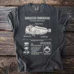 T-shirt with scientific illustration of a Sarcastic Fringehead fish and its characteristics.
