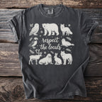 Charcoal t-shirt with "respect the locals" text and arctic animals illustration