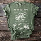 Green t-shirt with diagram of a poison dart frog and its features