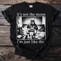 Werewolf on couch with pizza, saying "it's not the moon i'm just like this."