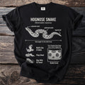 Black t-shirt featuring a diagram and facts about the Hognose Snake.