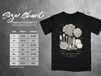 Comfort Colors heavyweight adult tee size chart with mushroom illustrations.