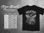 Comfort Colors 1717 heavyweight adult tee size chart with Valkyrie graphic.