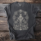 Dark gray t-shirt with a circular pagan-themed graphic.